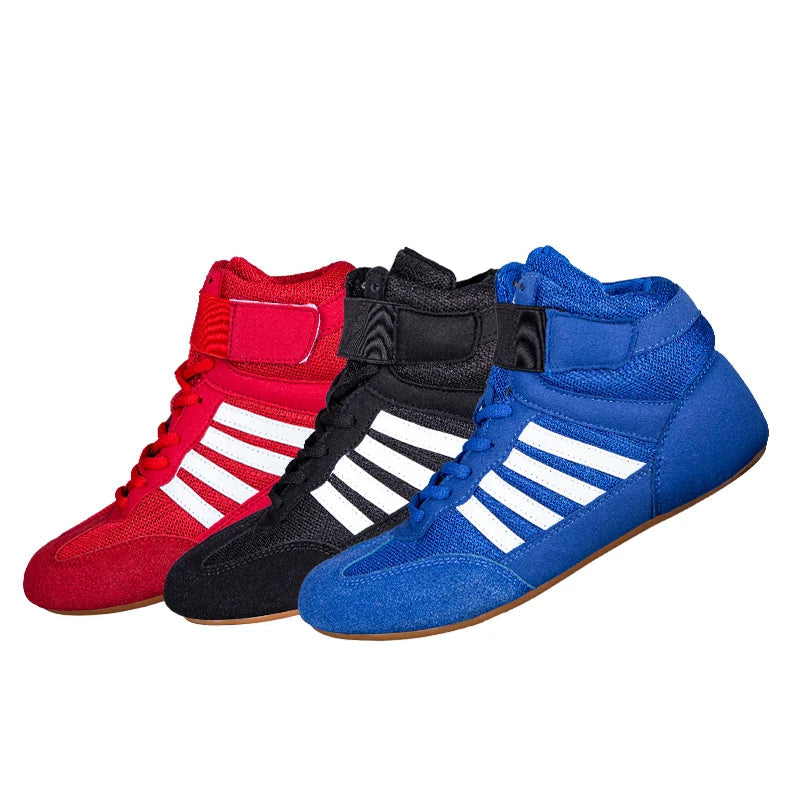 A pair of wrestling/boxing boots in a dynamic pose, highlighting the sole and design.

