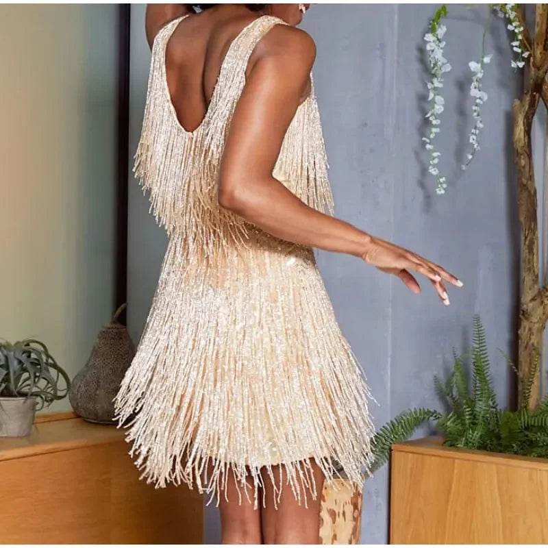 Glamorous Tassel Sequins and Feather Mini Dress for Women - Perfect for Evening Parties and Club Nights - Stylemein