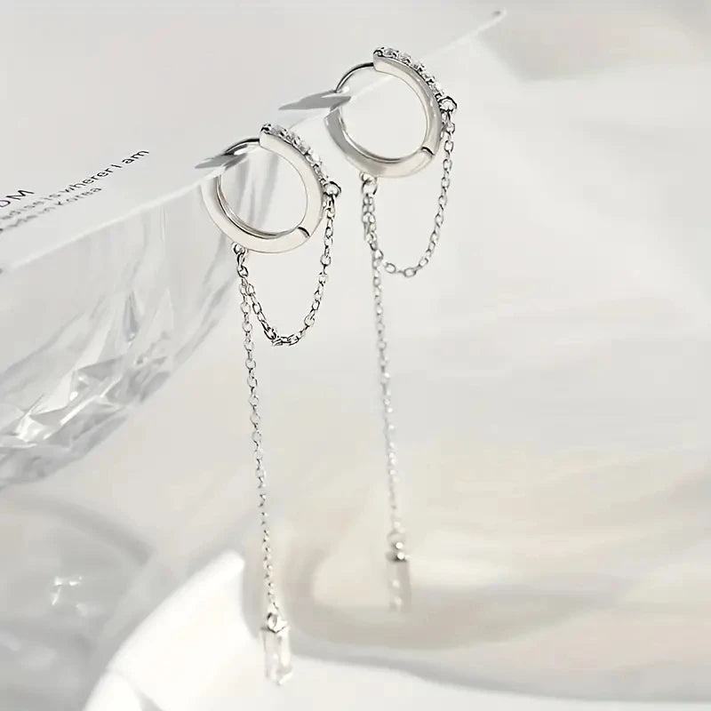 Silvery Tassel Hoop Pendant Earrings – Elegant Jewelry Gift for Women