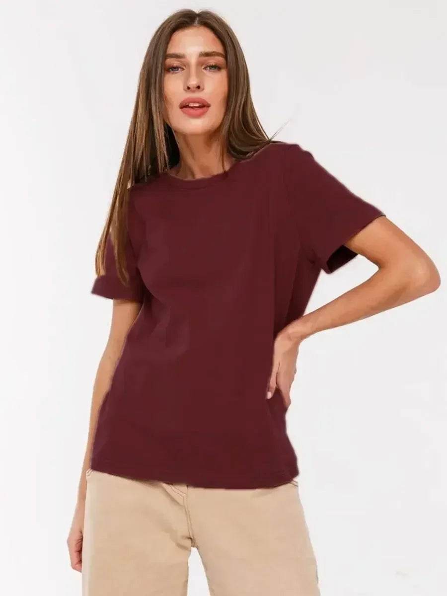 100% Cotton Women’s T-Shirt – Loose Fit Summer Basic Tee - Stylemein