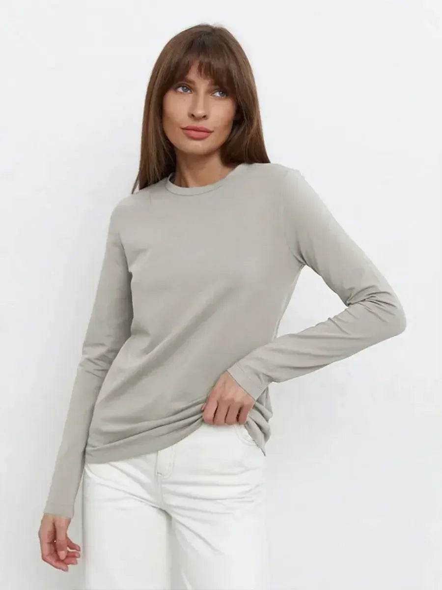 Soft 100% Cotton Oversized Long Sleeve Tee: Essential Spring & Autumn Layering Top - Stylemein