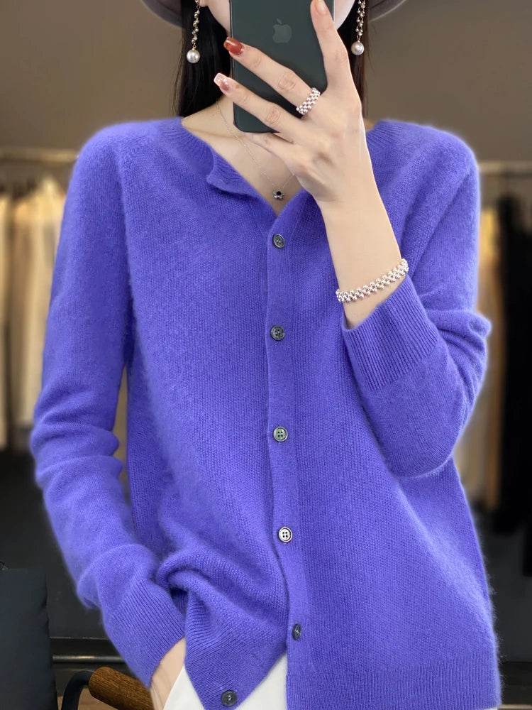 Merino Wool Cardigan – Soft Cashmere O-Neck Sweater - Stylemein