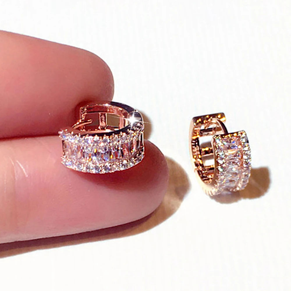 JUWANG Minimalist Rhinestone Round Stud Earrings for Women