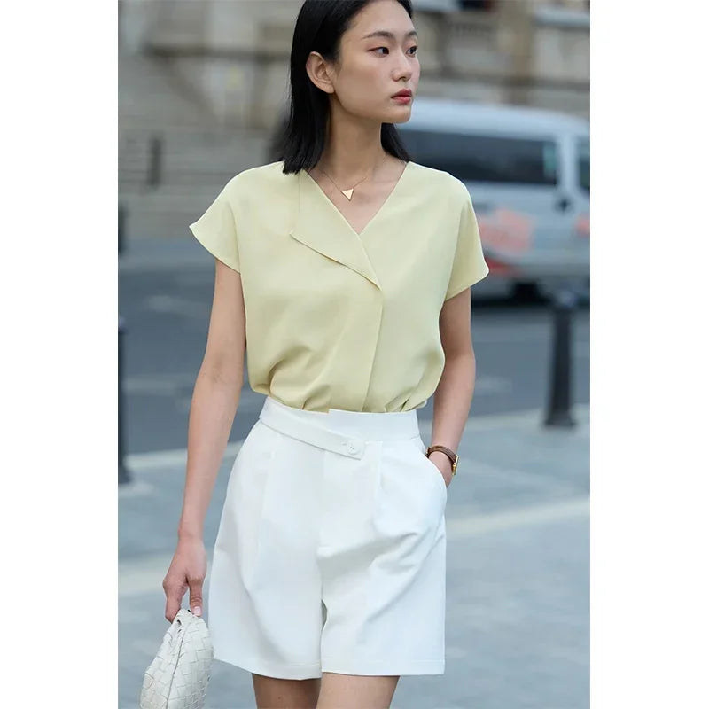 Women’s Chiffon Blouse – Minimalist Loose Fit Elegant Casual Top