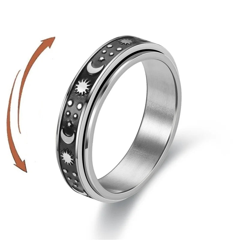 Anti-Stress Fidget Spinner Couple Rings – Rotating Stainless Steel Band for Lovers