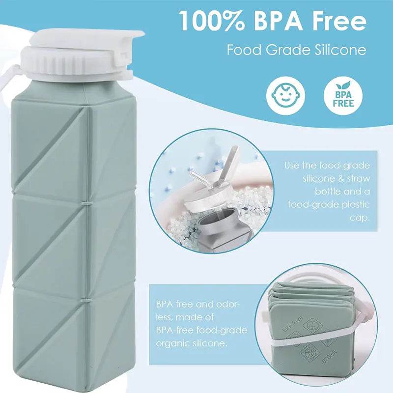 Space-Saving 620ml Collapsible Water Bottle: Leakproof & Reusable for Travel & Gym - Stylemein