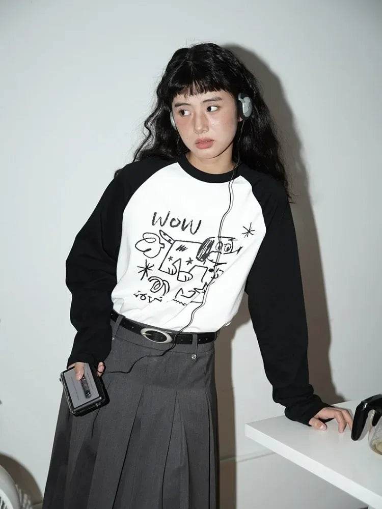 Kawaii Oversized Anime Graphic Long Sleeve Tee – Cute Y2K Japanese Preppy Style for Women - Stylemein