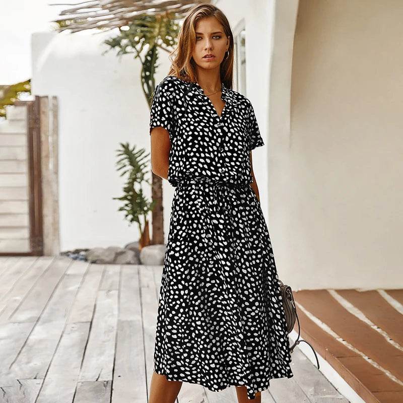 Vintage Floral Boho Shirt Dress – Waist Tie Long Casual Dress - Stylemein