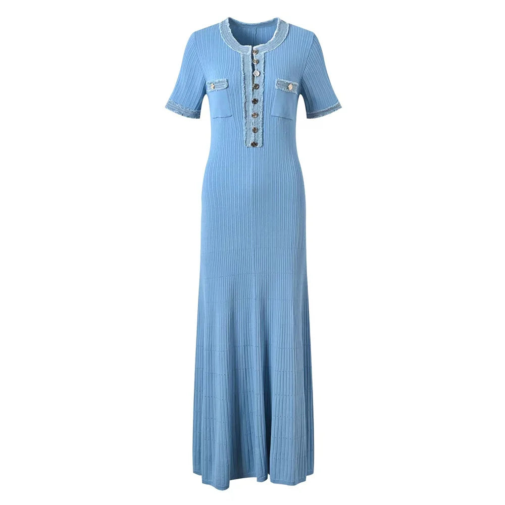 Elegant Women’s Knit Maxi Dress – Chic Bodycon Office Wear