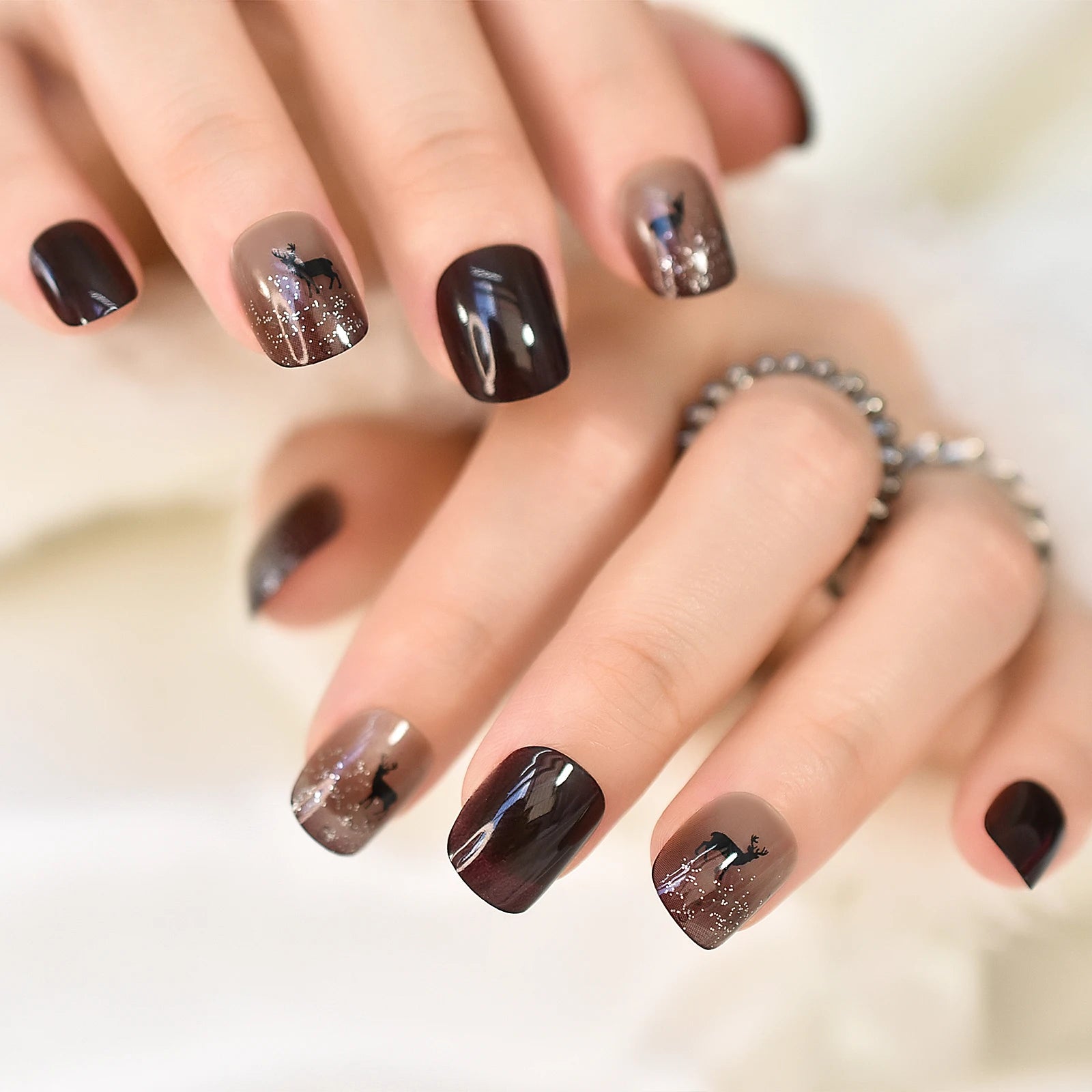 Glitter French Fake Nails – 24pcs Wearable UV False Nail Set