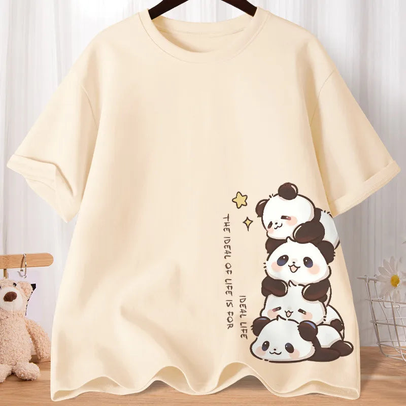 Women’s Oversized Panda Print T-Shirt – Cute Summer Casual Top