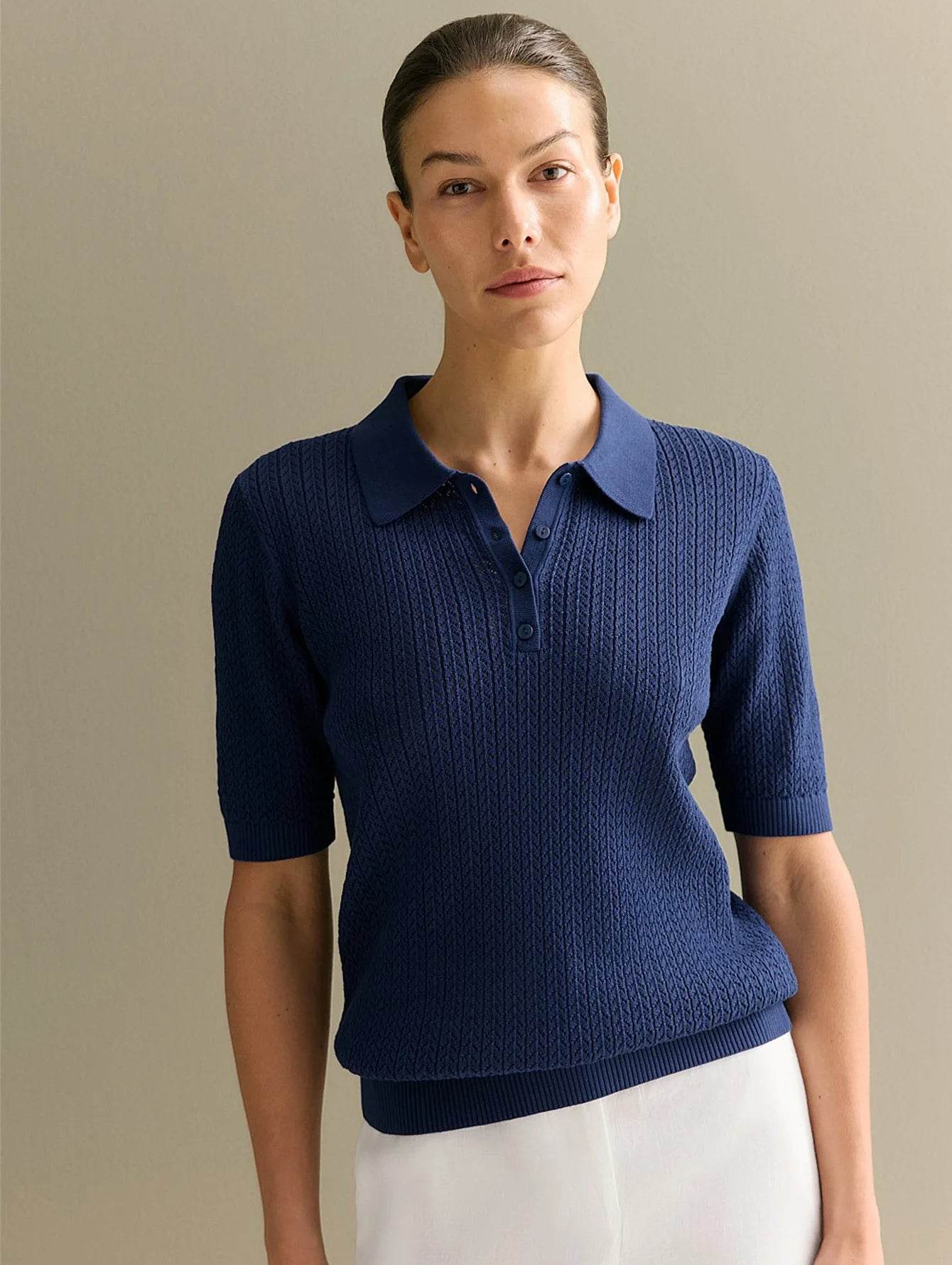 Short Sleeve Knit T-Shirt – Casual Lapel Pullover Top for Women - Stylemein