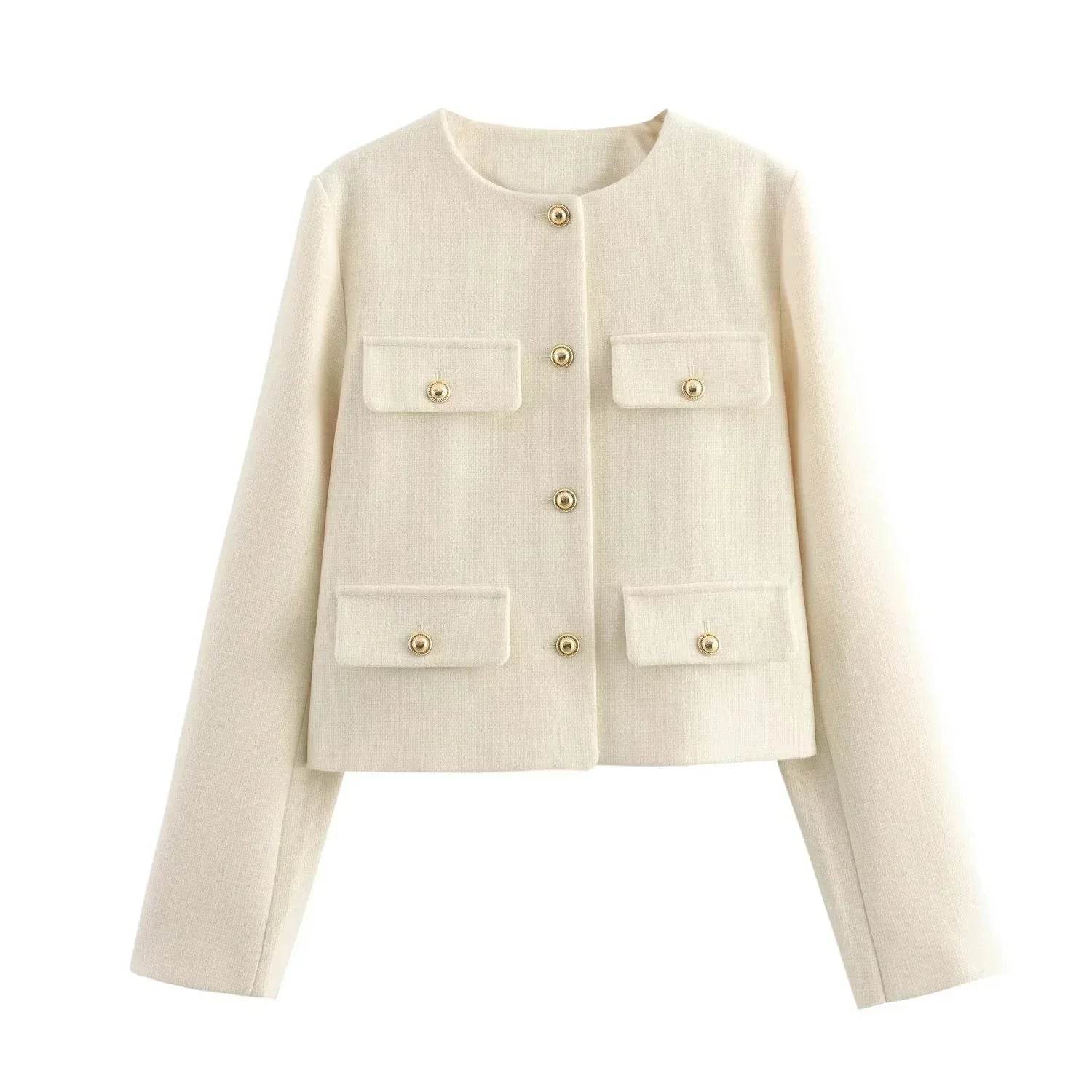 Elegant Cropped Button Jacket: Autumn & Winter Long Sleeve Demi-Season Coat - Stylemein