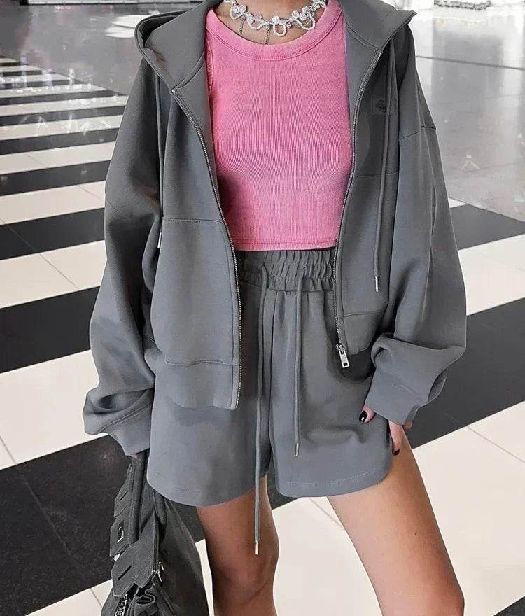 Stylemein - Oversized Pink Two-Piece Summer Set – Cotton Short Sleeve Top & Shorts Tracksuit
