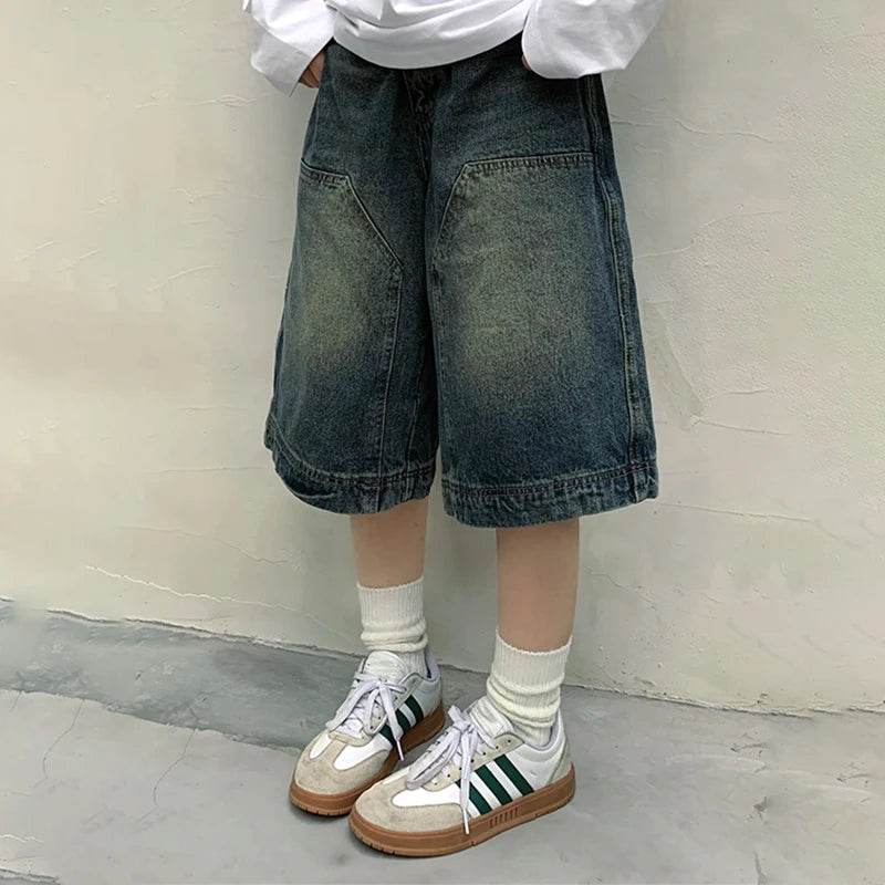 Vintage Baggy Denim Shorts – Oversized Unisex Wide-Leg Jean Jorts - Stylemein