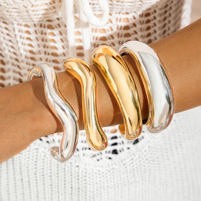 Vintage Geometric Cuff Bangle – Statement Open Bracelet for Women in Gold or Silver