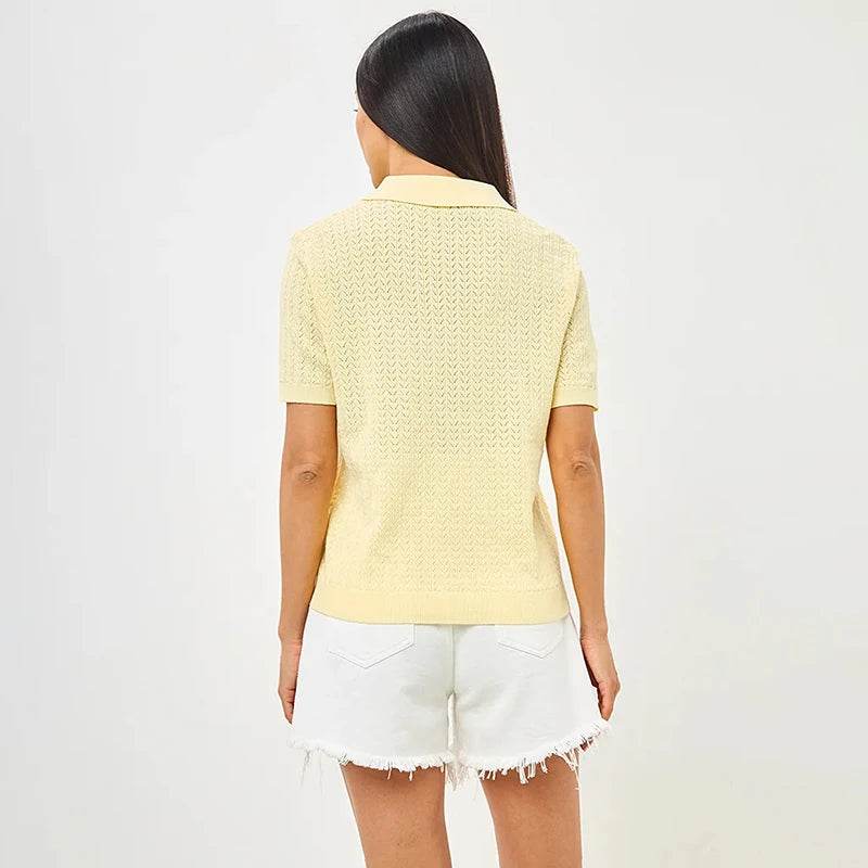 Short Sleeve Knit T-Shirt – Casual Lapel Pullover Top for Women - Stylemein