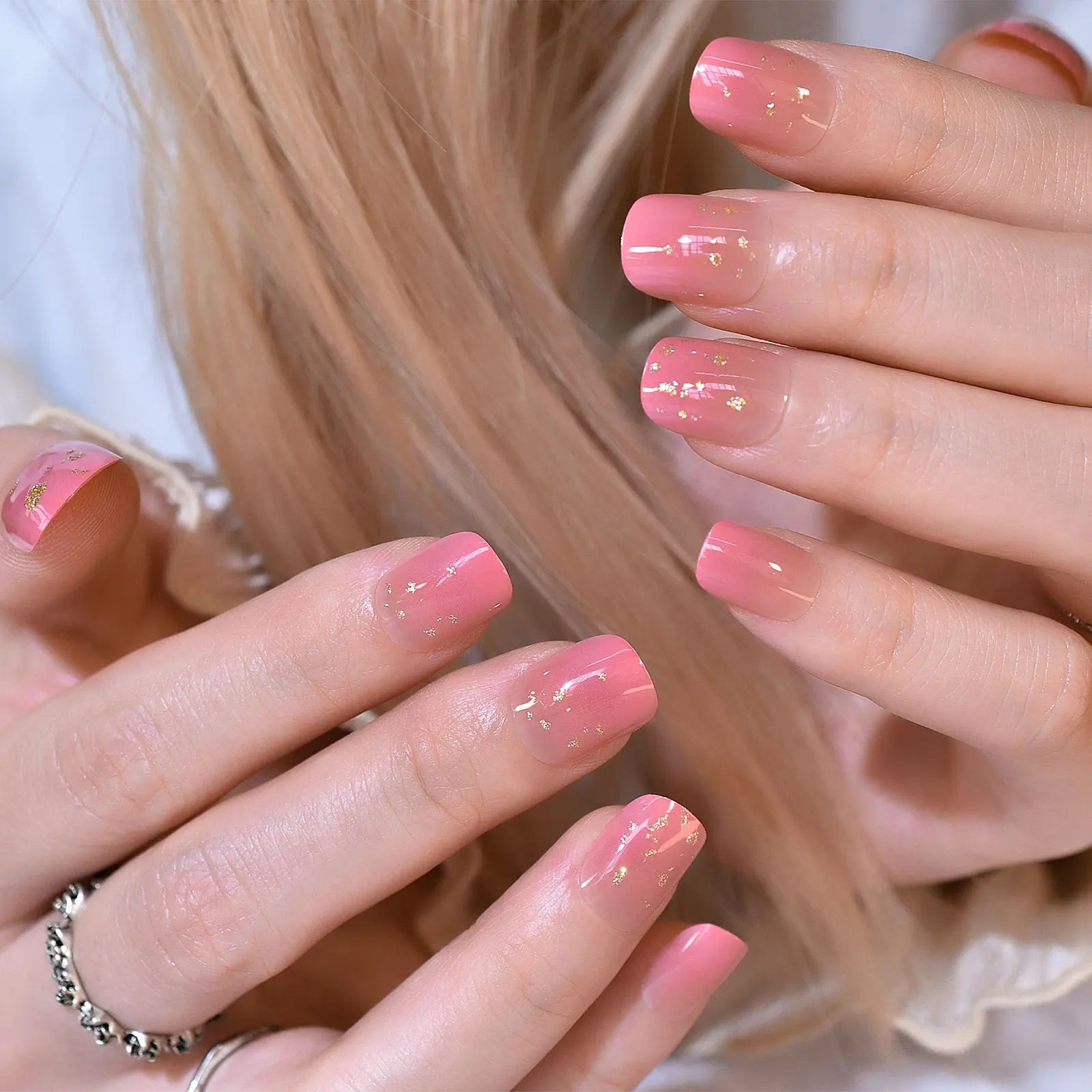Glitter French Fake Nails – 24pcs Wearable UV False Nail Set