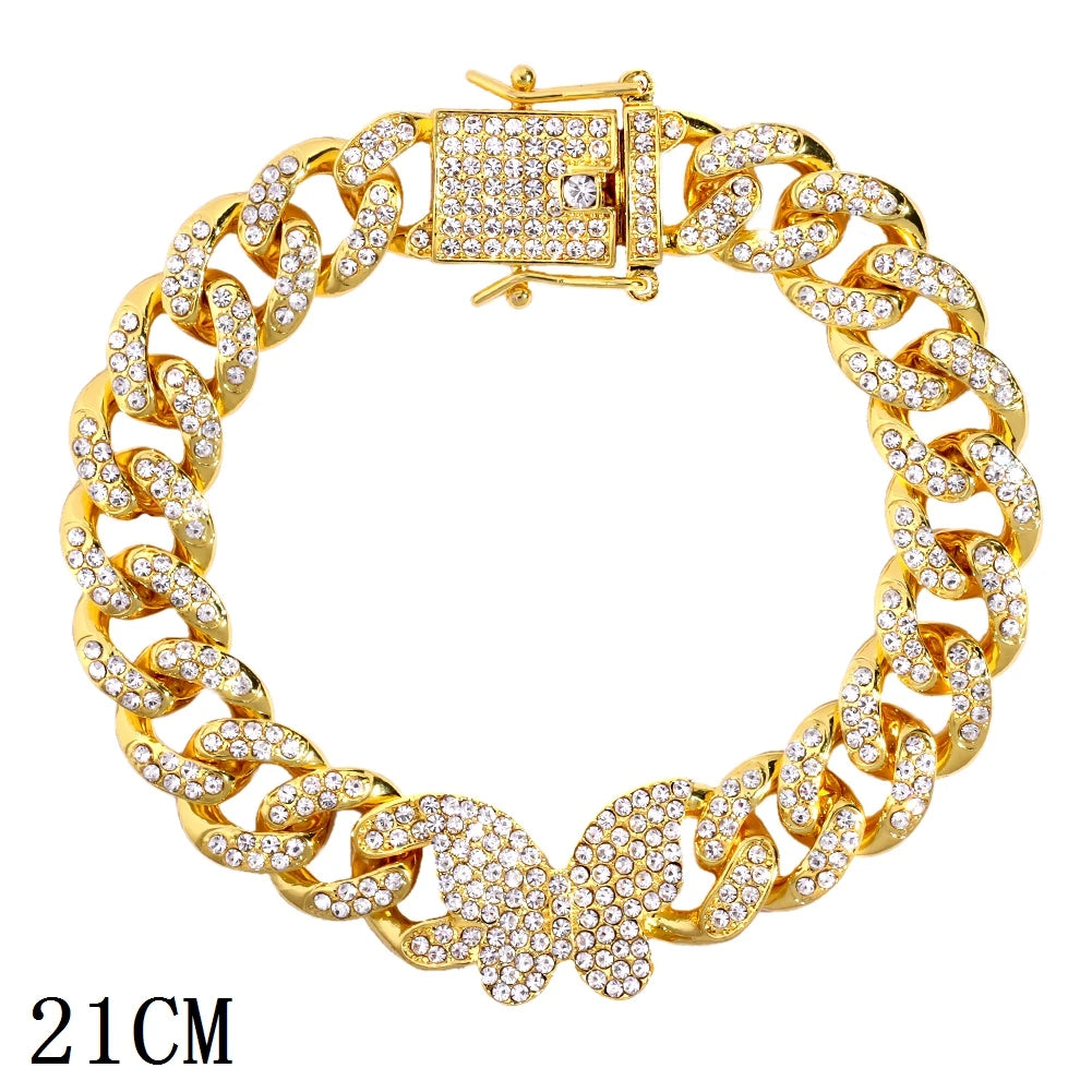 12mm Iced Out Cuban Link Chain Bracelet Gold Silver for Men & Women