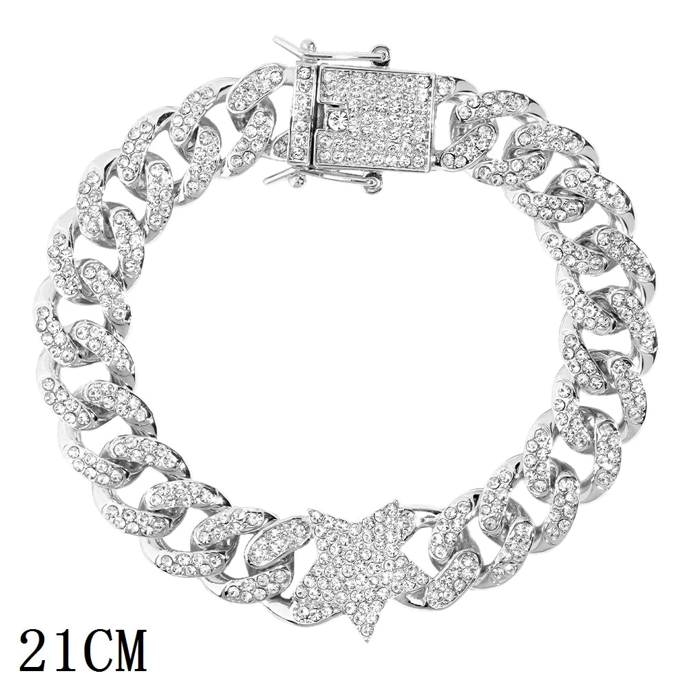 12mm Iced Out Cuban Link Chain Bracelet Gold Silver for Men & Women