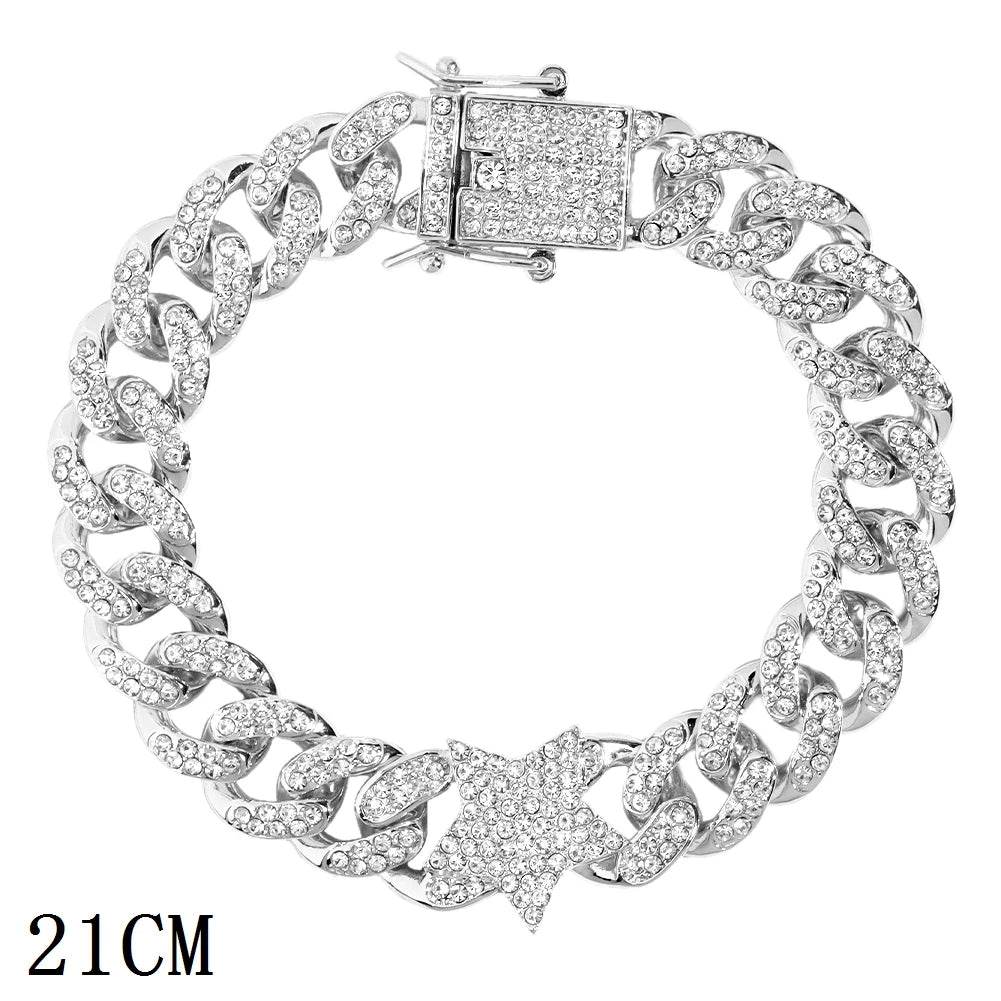 Stylemein - 12mm Iced Out Cuban Link Chain Bracelet Gold Silver for Men & Women
