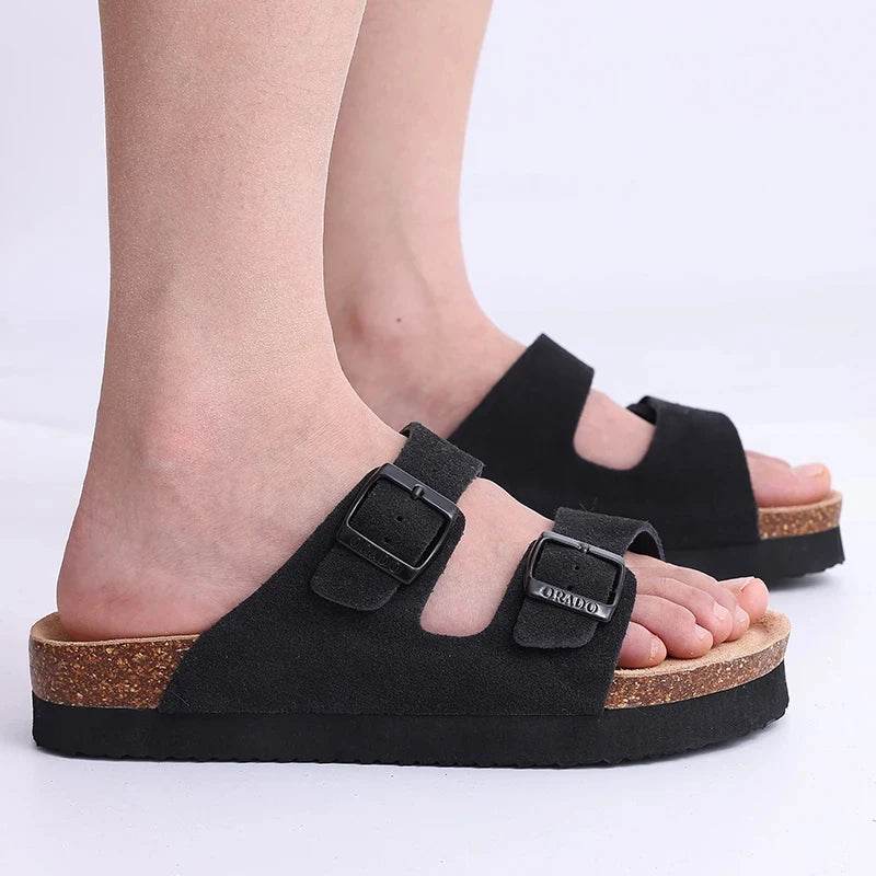 Unisex Classic Cork Sandals – Soft Thick Sole Open-Toe Flat Slippers for Summer & Home - Stylemein