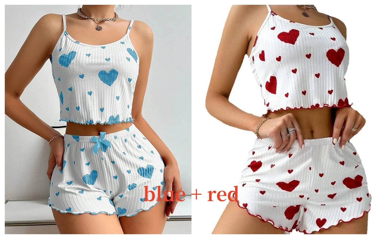 Stylemein - Women’s 2-Piece Pajama Set – White Love Print Tank Top & Shorts Sleepwear