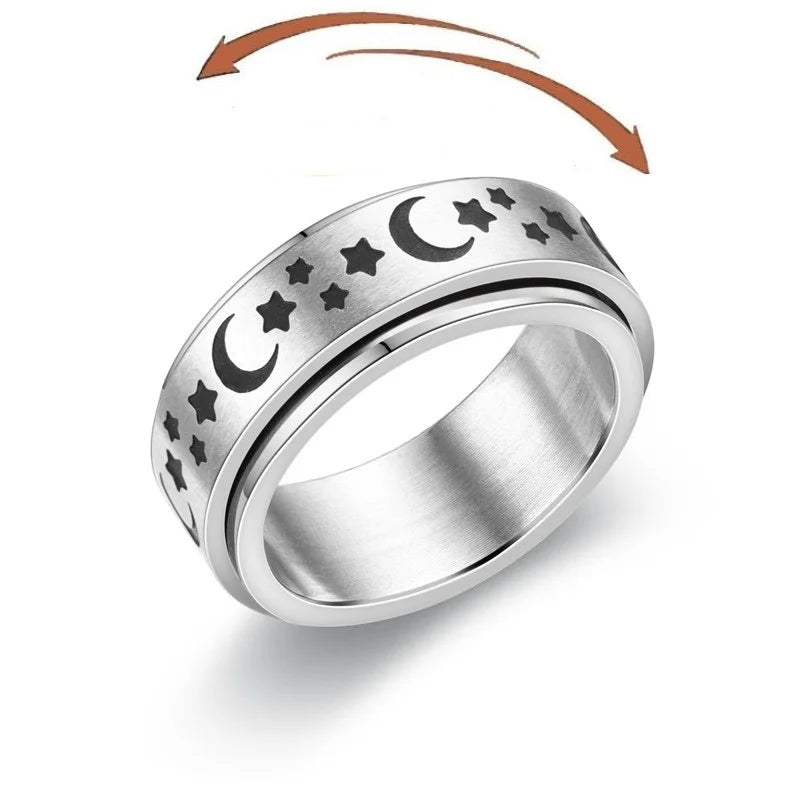 Anti-Stress Fidget Spinner Couple Rings – Rotating Stainless Steel Band for Lovers