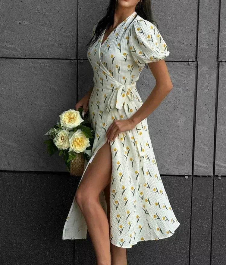 Beige Cotton A-Line Midi Dress – Women’s Lightweight Summer Muslin Dress - Stylemein
