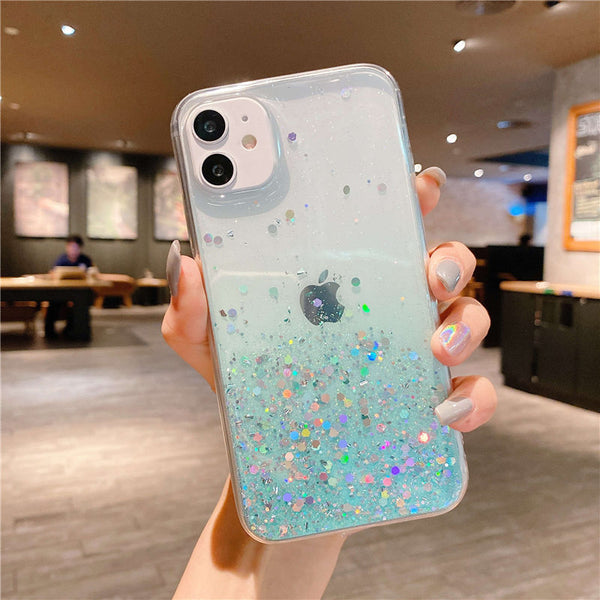 Clear Glitter Phone Case with Cute Gradient Rainbow Sequins for iPhone –  Stylemein