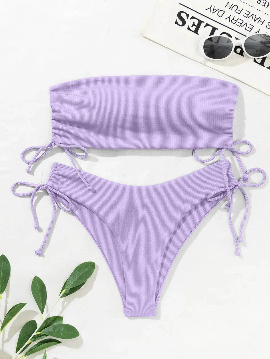 Sexy High Waist Bikini Set for Women - Bandeau Swimsuit 2 Piece Summer Beachwear Bathing Suit - Stylemein