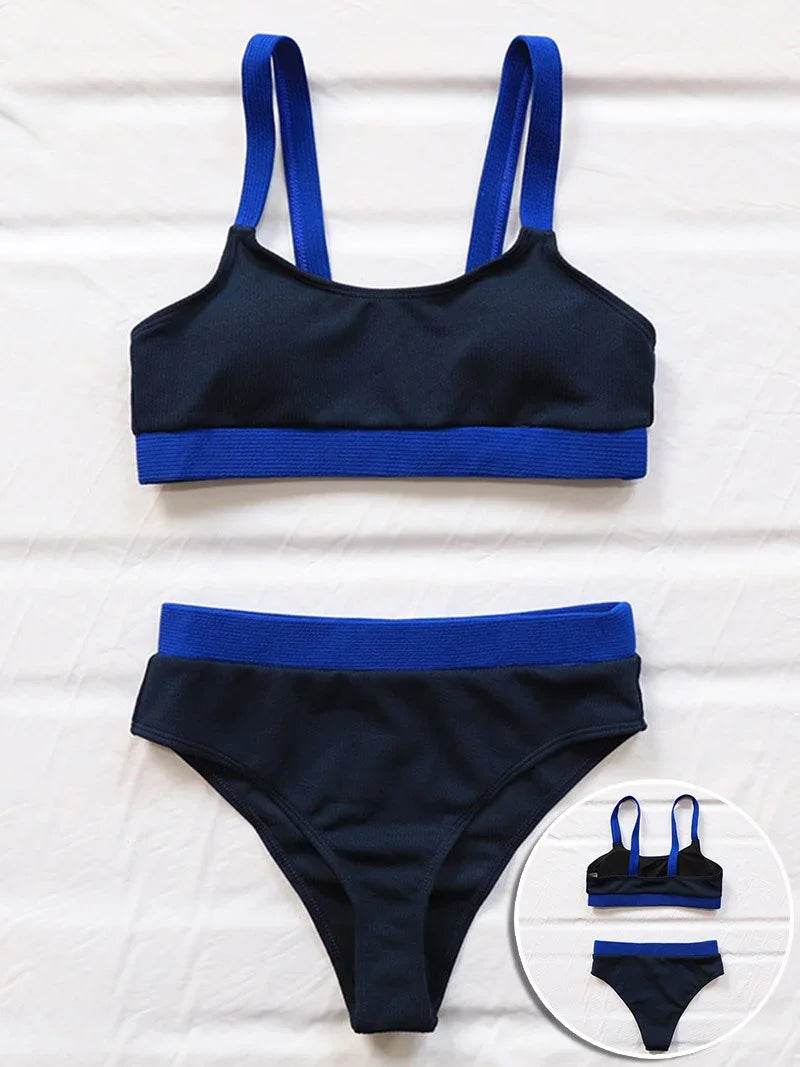 Get Beach-Ready with Our High Waist Ribbed Bikini Swimsuit Set - Shop Now for a Sexy and Stylish High Cut Bathing Suit for Women! - Stylemein