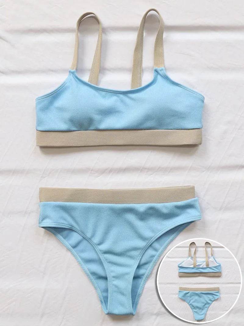 Get Beach-Ready with Our High Waist Ribbed Bikini Swimsuit Set - Shop Now for a Sexy and Stylish High Cut Bathing Suit for Women! - Stylemein