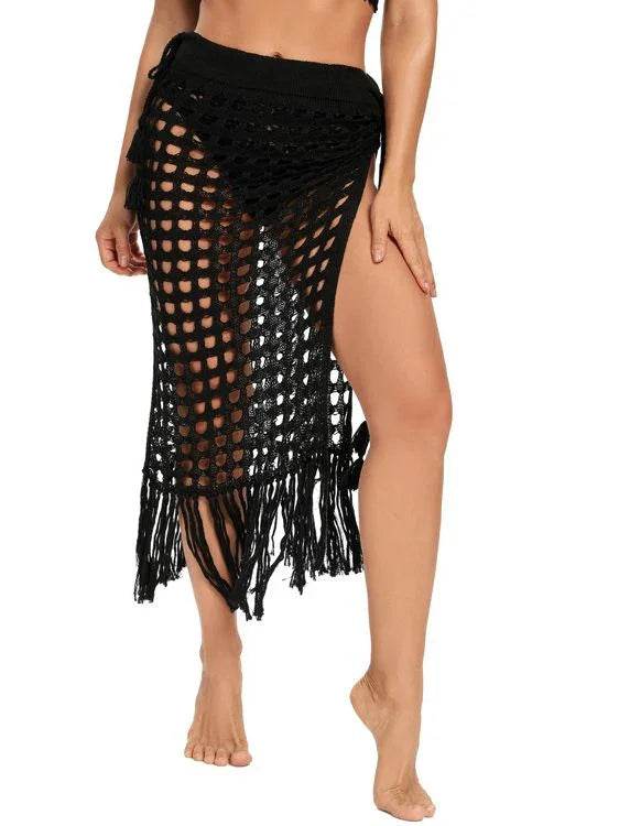 Get Summer-Ready with Our Hollow Out Crochet Cover Up Skirts Beach Maxi Skirt with Tassels - Perfect for Beach Vacations - Stylemein