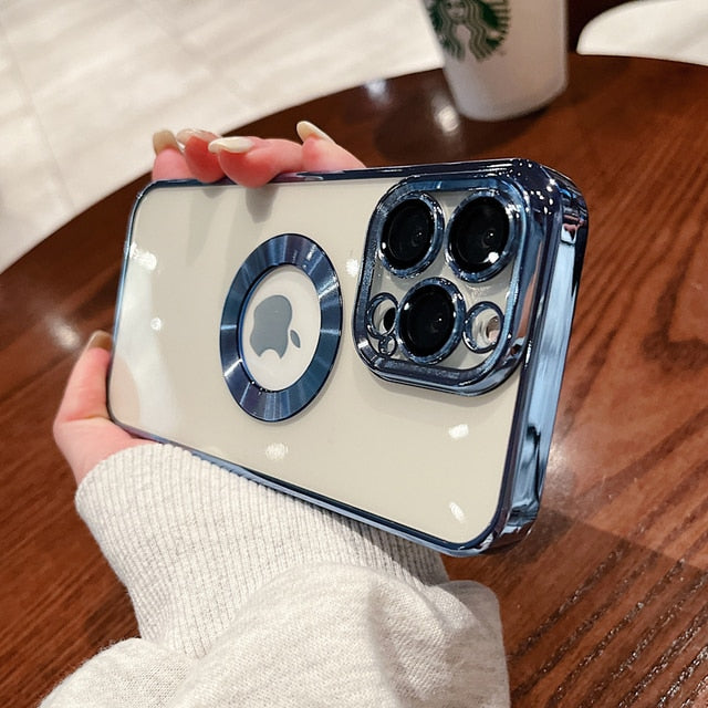 Luxury Cutout Reveal Logo With Lens Protector Clear Case for iPhone 13 –  Stylemein