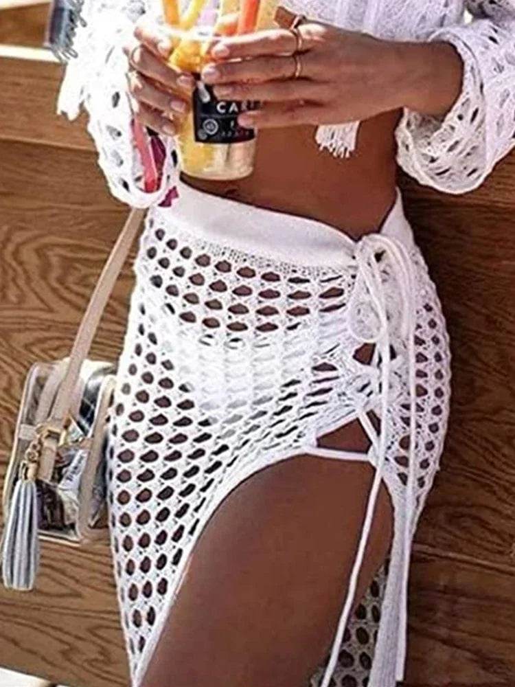 Get Summer-Ready with Our Hollow Out Crochet Cover Up Skirts Beach Maxi Skirt with Tassels - Perfect for Beach Vacations - Stylemein
