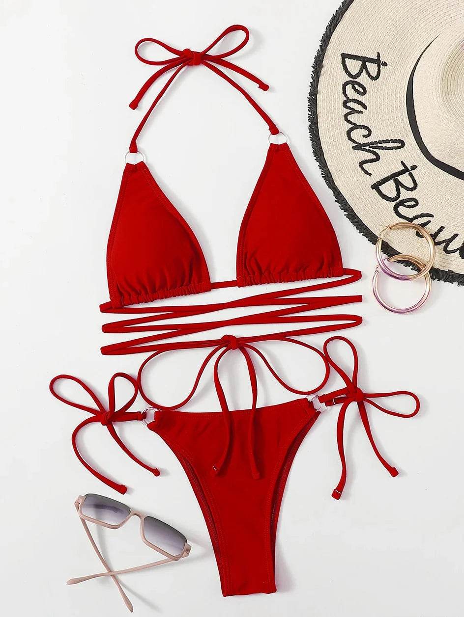 Sexy Micro Bikini Criss Cross Swimwear Bandage Woman Swimsuit Set - Stylemein
