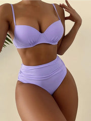 Push Up Bikini New Swimwear Women High Waist Swimsuit Solid Color Bikini Set Beach Wear Biquini Bathing Suit Female