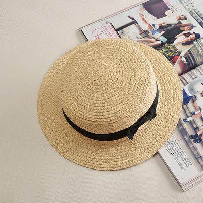 Women’s Summer Straw Hat – Bowknot Flat Brim Beach Cap - Stylemein