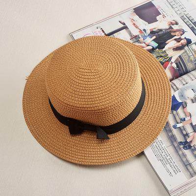 Women’s Summer Straw Hat – Bowknot Flat Brim Beach Cap - Stylemein