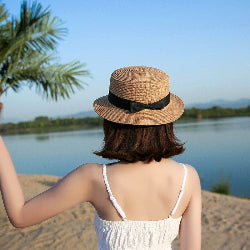 Women’s Summer Straw Hat – Bowknot Flat Brim Beach Cap - Stylemein