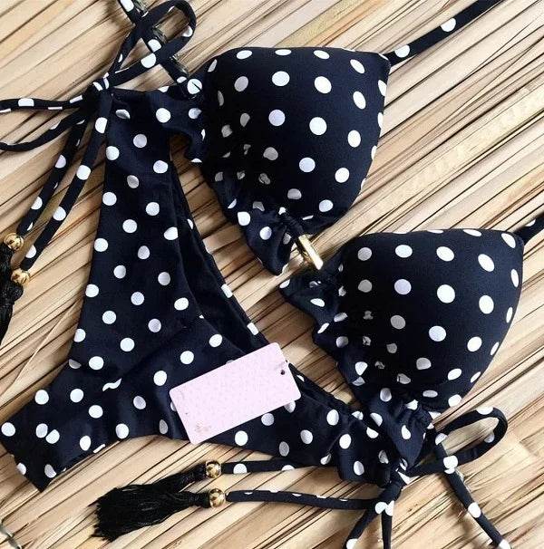 Sexy Floral Print Bikinis Striped Patchwork Swimsuit - Women's Bandage Bikini Set Swimwear Brazilian Beachwear - Stylemein