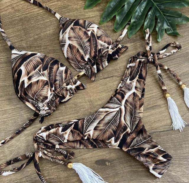 Sexy Floral Print Bikinis Striped Patchwork Swimsuit - Women's Bandage Bikini Set Swimwear Brazilian Beachwear - Stylemein
