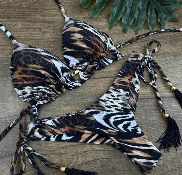 Sexy Floral Print Bikinis Striped Patchwork Swimsuit - Women's Bandage Bikini Set Swimwear Brazilian Beachwear - Stylemein