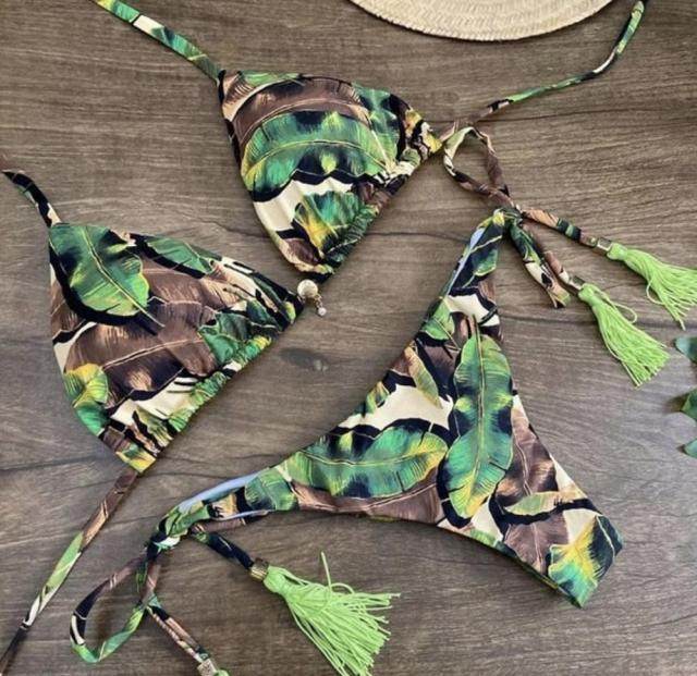 Sexy Floral Print Bikinis Striped Patchwork Swimsuit - Women's Bandage Bikini Set Swimwear Brazilian Beachwear - Stylemein