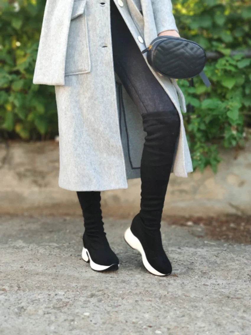 Stretch Fabrics Over The Knee Boots | Height Increasing Round Toe Women Shoes | Autumn Winter Casual Long Boots | Durable Premium Quality - Stylemein