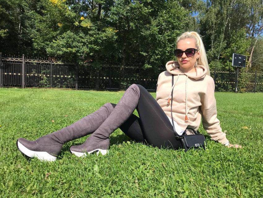 Stretch Fabrics Over The Knee Boots | Height Increasing Round Toe Women Shoes | Autumn Winter Casual Long Boots | Durable Premium Quality - Stylemein