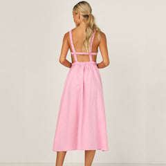 pink backless summer maxi dress