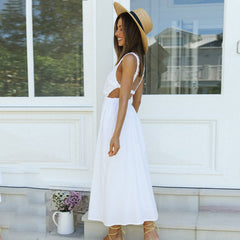 white open back maxi dress