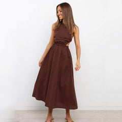 coffee brown open back maxi dress
